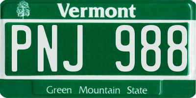 VT license plate PNJ988