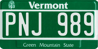 VT license plate PNJ989