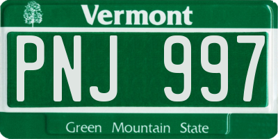 VT license plate PNJ997