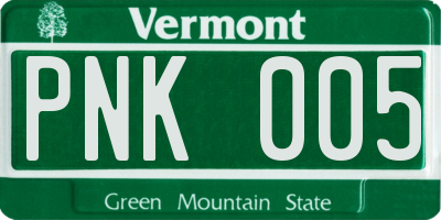 VT license plate PNK005