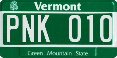 VT license plate PNK010