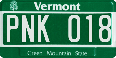 VT license plate PNK018