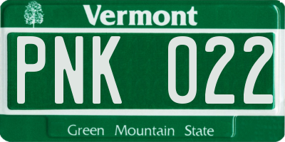 VT license plate PNK022
