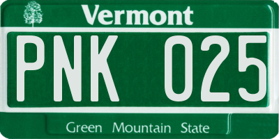 VT license plate PNK025