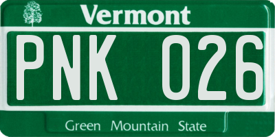 VT license plate PNK026