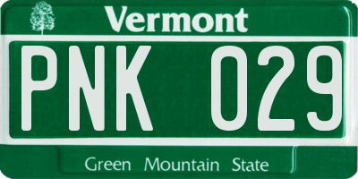 VT license plate PNK029