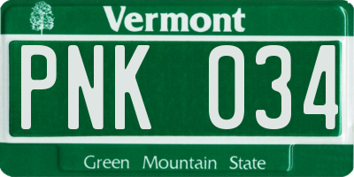 VT license plate PNK034