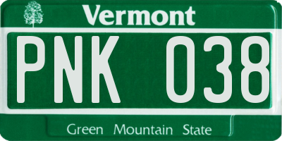 VT license plate PNK038