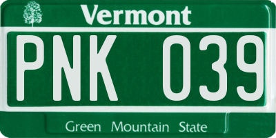 VT license plate PNK039