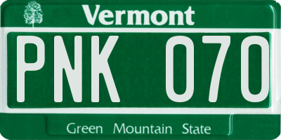 VT license plate PNK070