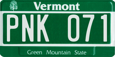 VT license plate PNK071