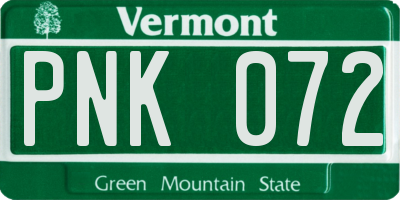 VT license plate PNK072