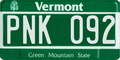 VT license plate PNK092