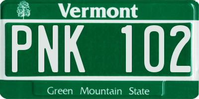 VT license plate PNK102