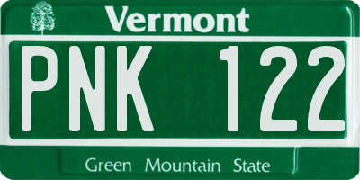 VT license plate PNK122