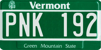 VT license plate PNK192