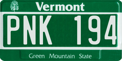 VT license plate PNK194