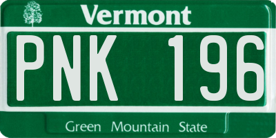 VT license plate PNK196