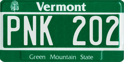 VT license plate PNK202