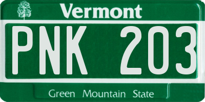 VT license plate PNK203