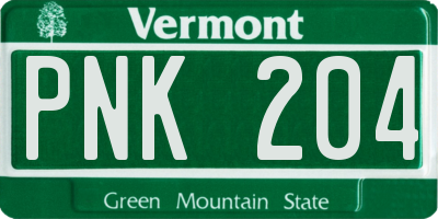 VT license plate PNK204