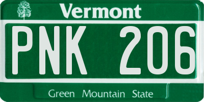 VT license plate PNK206