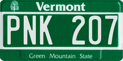 VT license plate PNK207