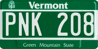 VT license plate PNK208