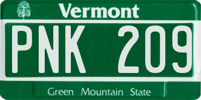 VT license plate PNK209