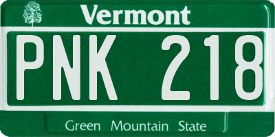 VT license plate PNK218