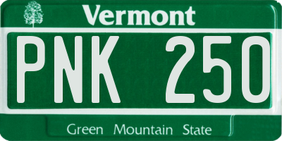 VT license plate PNK250