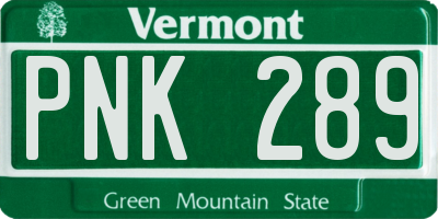 VT license plate PNK289