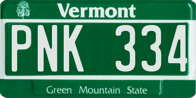 VT license plate PNK334