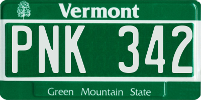 VT license plate PNK342