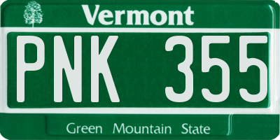 VT license plate PNK355