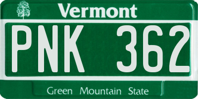 VT license plate PNK362