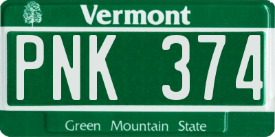 VT license plate PNK374