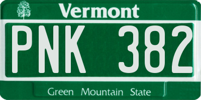 VT license plate PNK382