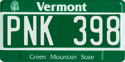VT license plate PNK398