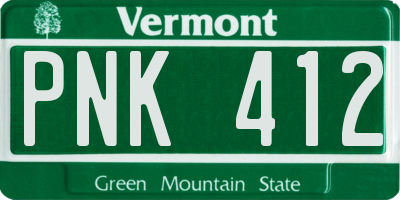 VT license plate PNK412