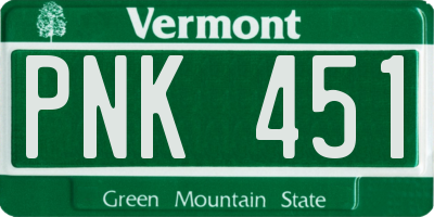 VT license plate PNK451