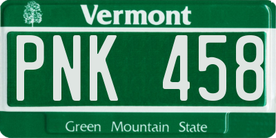 VT license plate PNK458