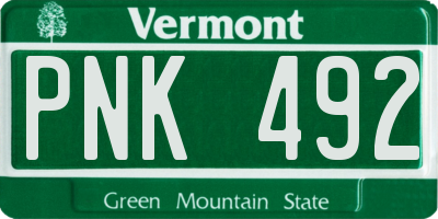 VT license plate PNK492