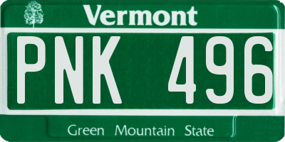 VT license plate PNK496