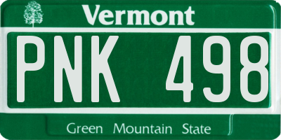 VT license plate PNK498