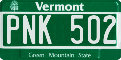 VT license plate PNK502
