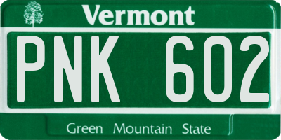 VT license plate PNK602