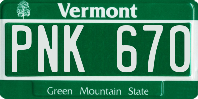 VT license plate PNK670