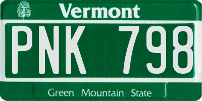 VT license plate PNK798