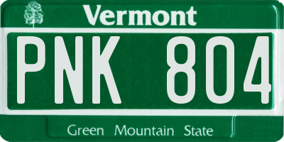 VT license plate PNK804